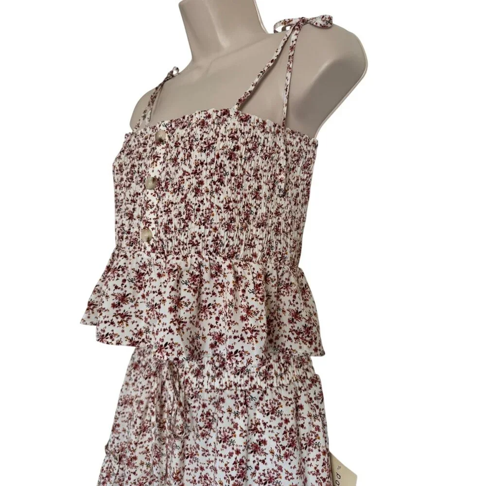 Paper Crane Smocked Sleeveless Top Skirt Size Medium Two Piece Set Print Pink NW